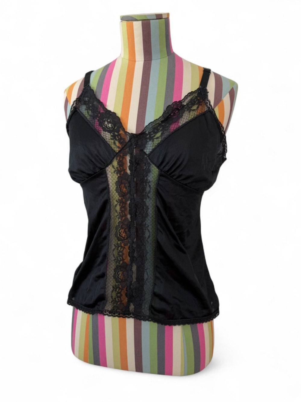 Vintage Lace & Nylon Slip Top Camisole Tank Sheer Floral Panels Whimsigoth